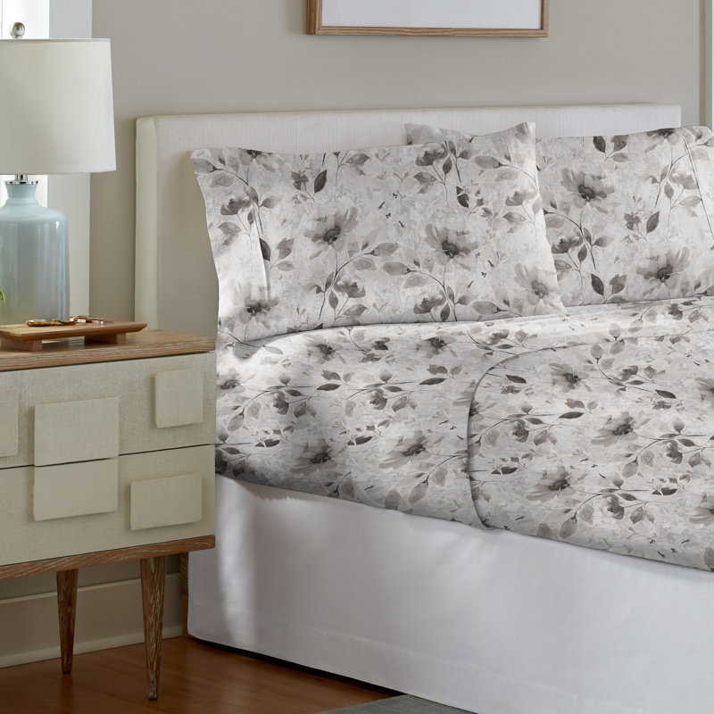 Pointehaven Night Garden Printed Cotton Percale 3 pc Sheet Set, Twin Extra Long, Twin Extra Long Sheet Set, Night Garden