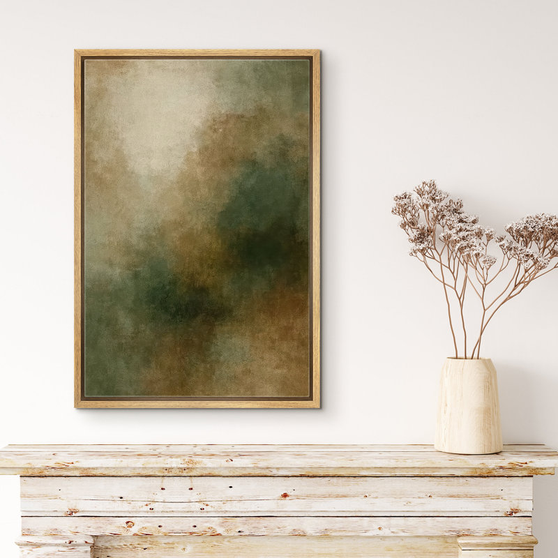 «Earthy Green and Brown Color Flow with Soft Atmosp boule», reproduction d'art sur toile encadrée, Cadre flottant Naturar