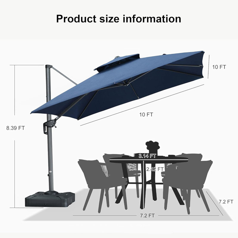Parasol carré 10 po pour l'extérieur, Spectre indigo