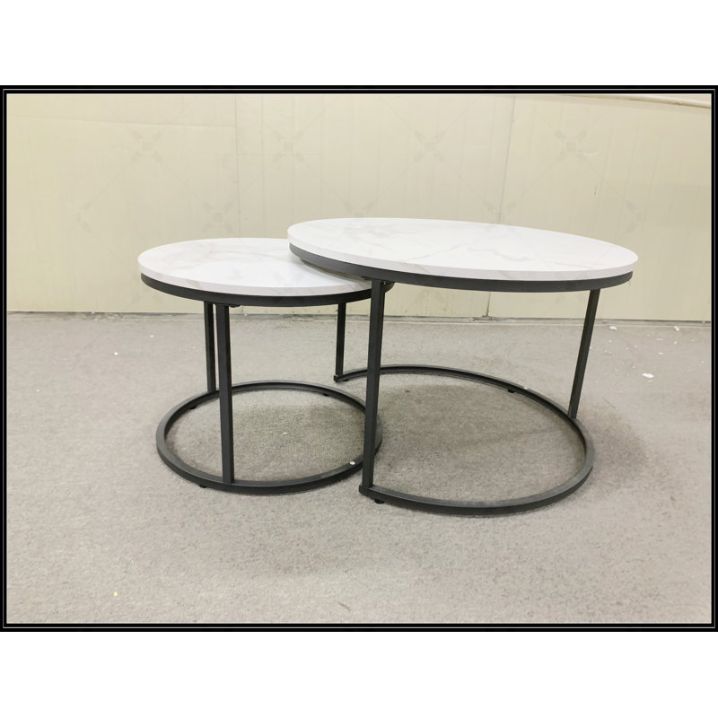 Ensemble de 2 tables basses gigognes, Noir, Marbre