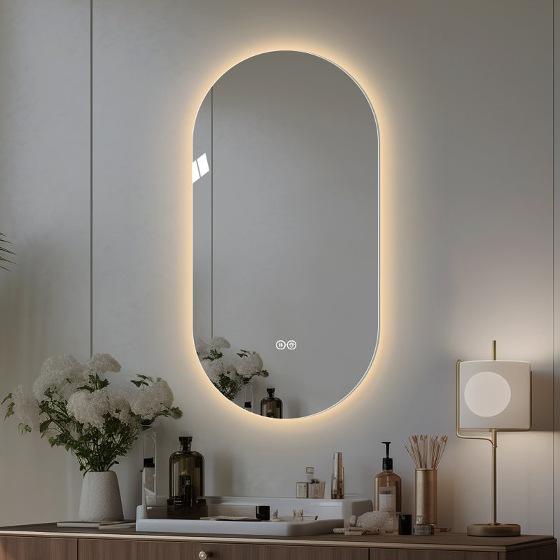 Miroir de salle de bain ovale rétroéclairé à DEL sans cadre 36 po x 22 po, 3 lumières à intensité variable, antibuée, contrôle tactile, antidéflagrant, miroir de meuble-lavabo mural