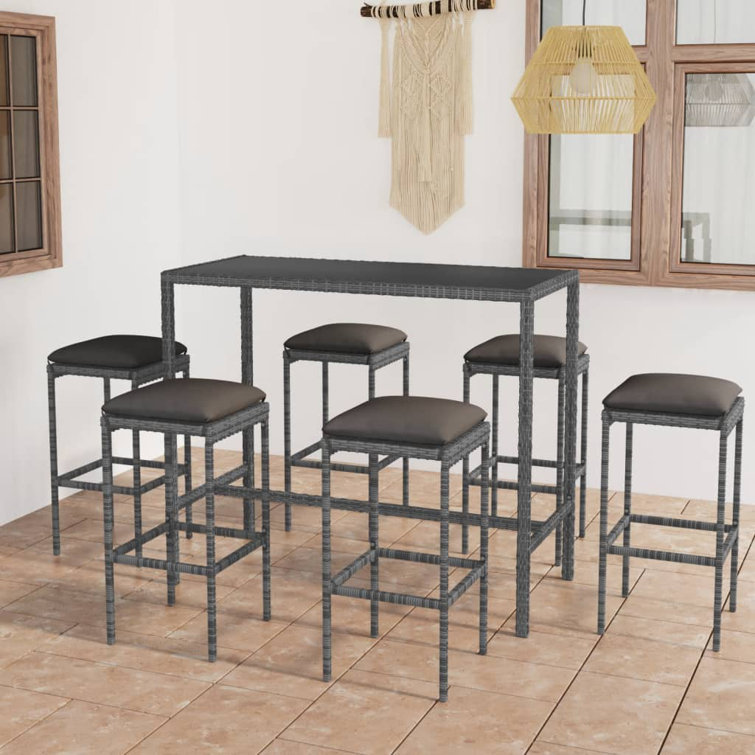 Ariyal Patio Bar Table and Stools with Cushions Poly Rattan