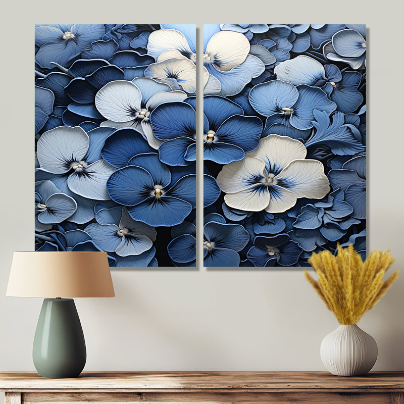 Blue Blue Pansies In The Shadows I - impressions sur toile bleues, H 36 po x l 48 po, Toile tendue, Ne s’applique pas
