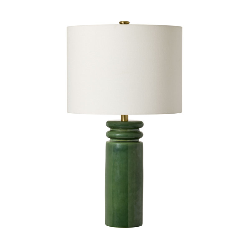Ellen Degeneres Feikudo 1 Light Bedroom Home Office Living Room Lamp With White Linen Shade, Green