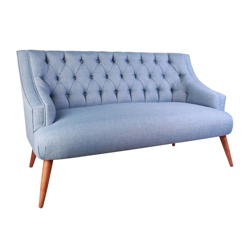 Canapé moderne 2 places, bleu indigo, 55,1 po x 31,1 po x 27,6 po | Structure en bois massif et pieds en bois de charme | Tissu 100% polyester facile à nettoyer | Style rustique et hôtelier, parfait pour les salons et les salons