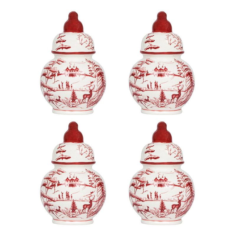 Country Estate Winter Frolic Ginger Jar Place Card Holder Set Of 4
