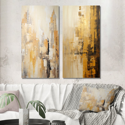 Ensemble de 2 décorations murales abstraites modernes Skycraper Golden