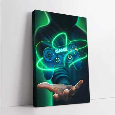 1 PC Affiches d'arts muraux encadrées, contrôleur de jeu au néon Toile Art mural Effet de lumière à DEL lumineux Gamer Room Decor Moderne jeu vidéo imprimé pour les adolescents Chambre à coucher Salon Bureau Décoration de la maison Cool Cyber Gaming Affiche