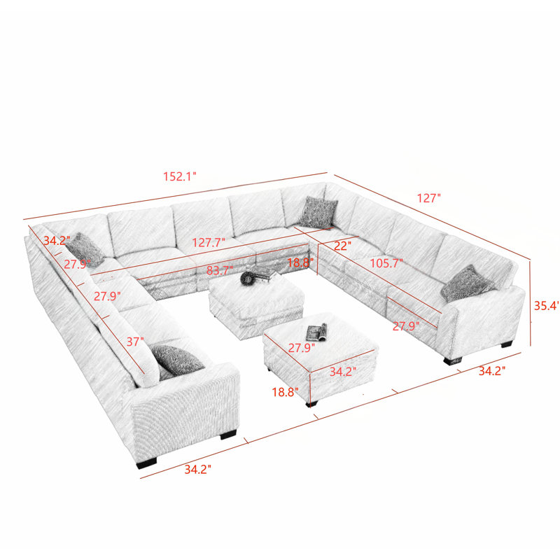 Corduroy U-Shaped Sectional Reversible, Olive Corduroy
