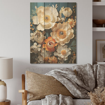 Muted Hue Buttercups Merge I - Buttercups Wood Wall Art On Natural Pine Wood