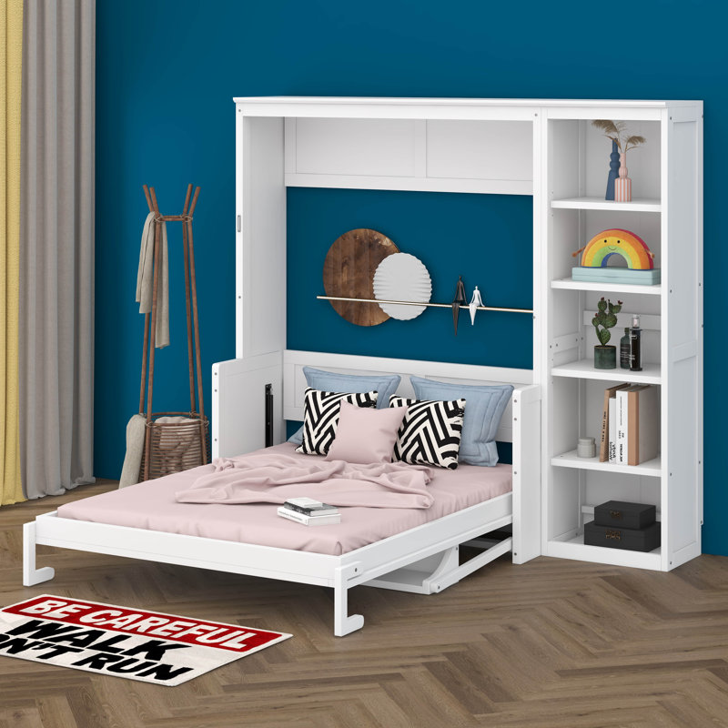  Lit escamotable avec bureau, lit escamotable mural en bois avec bureau, cadre de lit mural peu encombrant avec tablettes de rangement