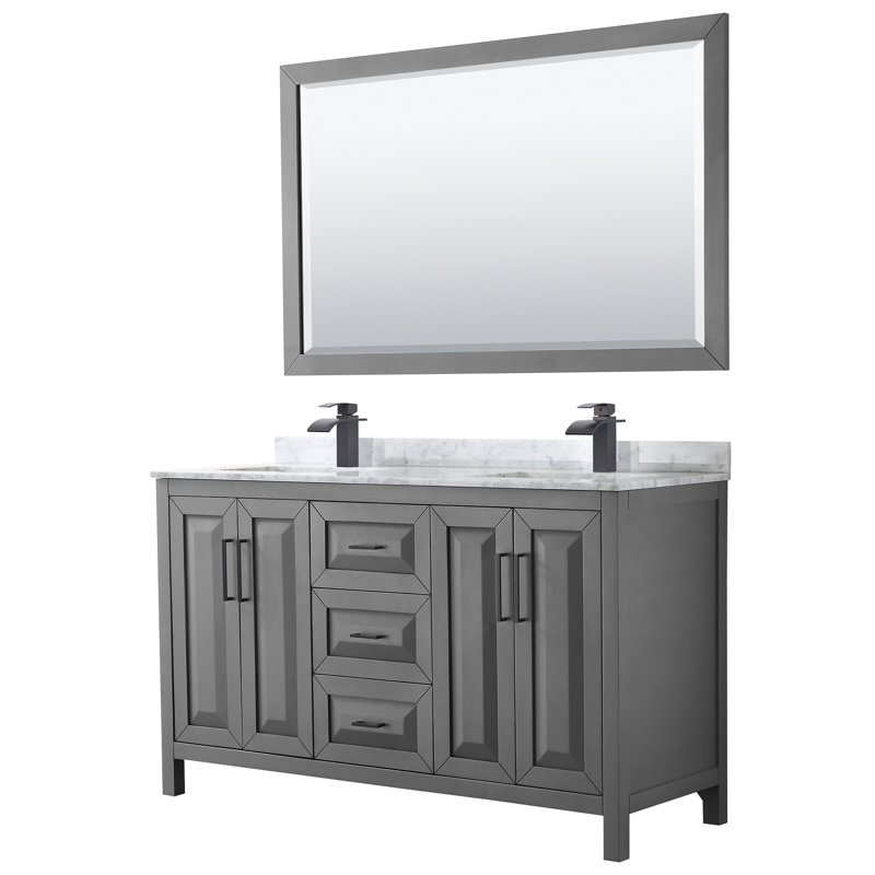 Daria 72" Double Bathroom Vanity Set with Mirror, Polished Chrome, Dark Gray, 72"