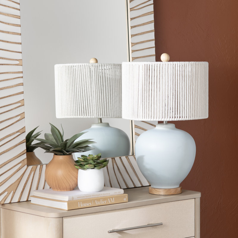 25.25" Ceramic Table Lamp With Tan Shade