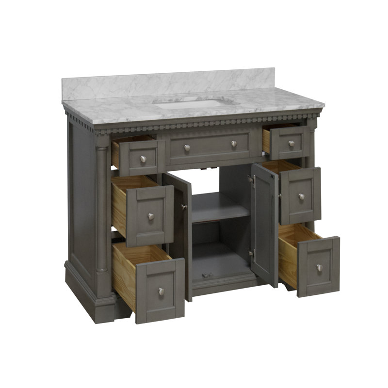 Fossen 48'' Single Bathroom Vanity with Top, Weathered Grey, Carrara Marble