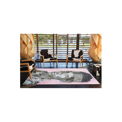 Face Themed Pink Coloured Patterned Rug