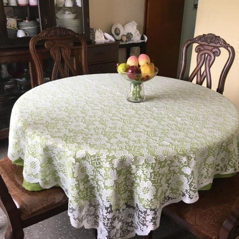 Round Lace Tablecloth 60 Inches, Ivory Vintage Embroidered Floral Crochet Table Cover