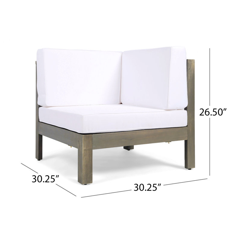 White Acacia Wood Outdoor Corner Chair with Cushions