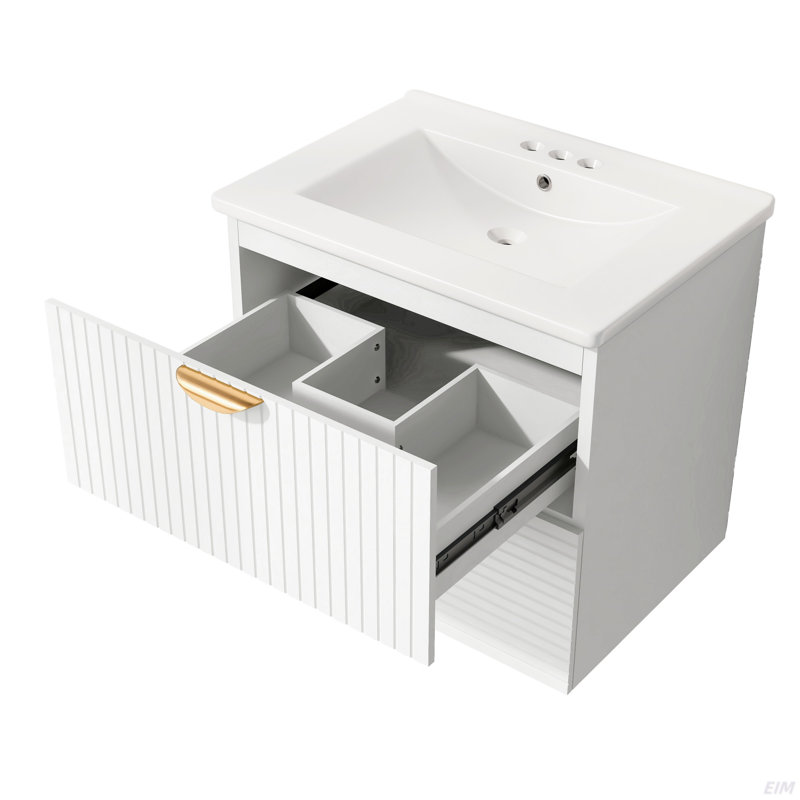 Meuble-lavabo mural 24 po avec 2 tiroirs, Blanc