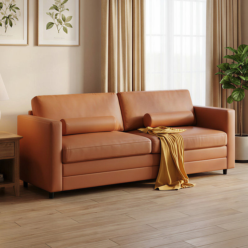 Canapé-lit double escamotable - traversins, Cognac