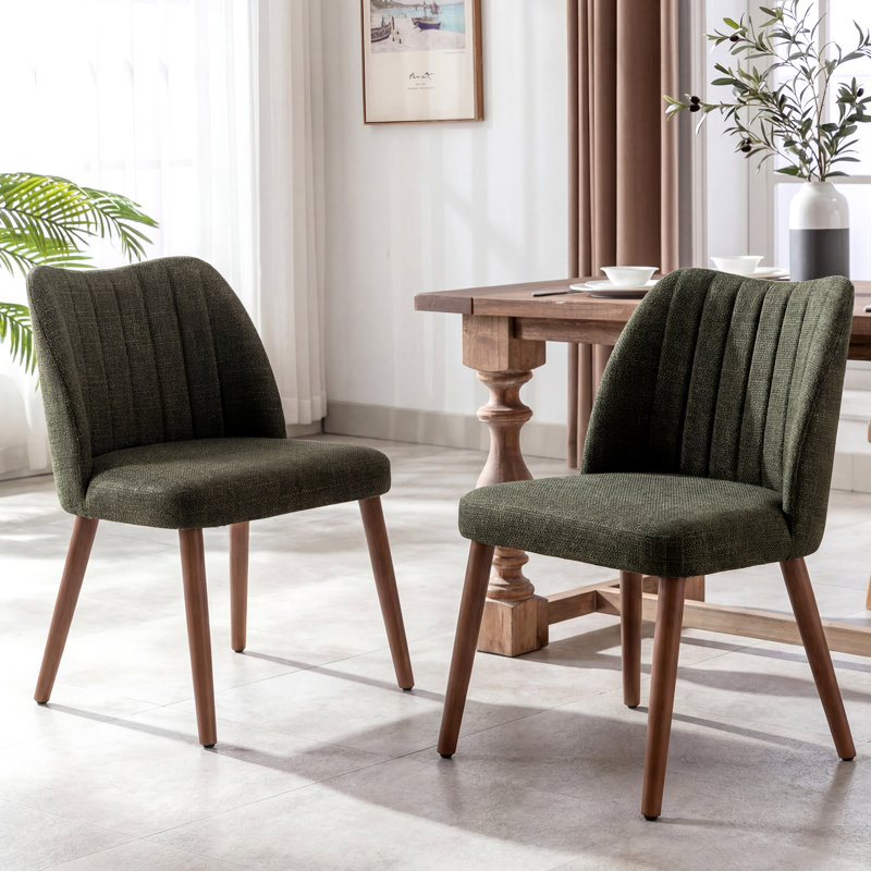 46.5cm H Fabric Upholstered Back Side Chair Solid Wood Dining Chair, Green