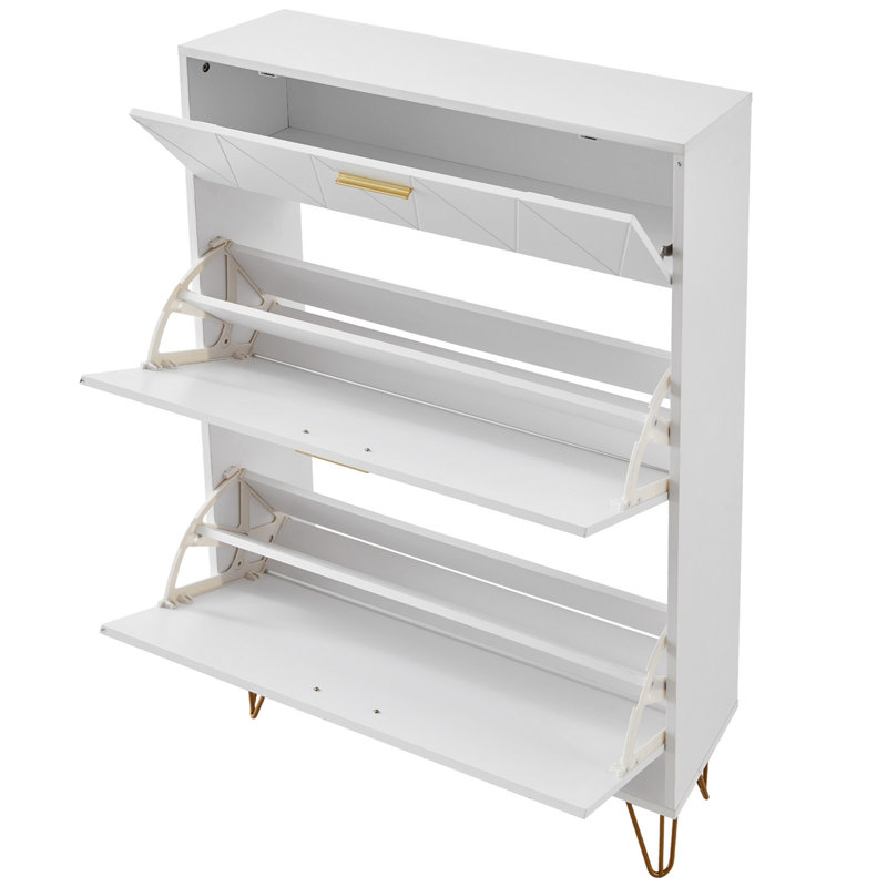 Shoe Cabinet With 3 Flip Drawers, Shoe Storage Cabinet For Entryway, Free Standing Shoe Storage Organizer For Heels