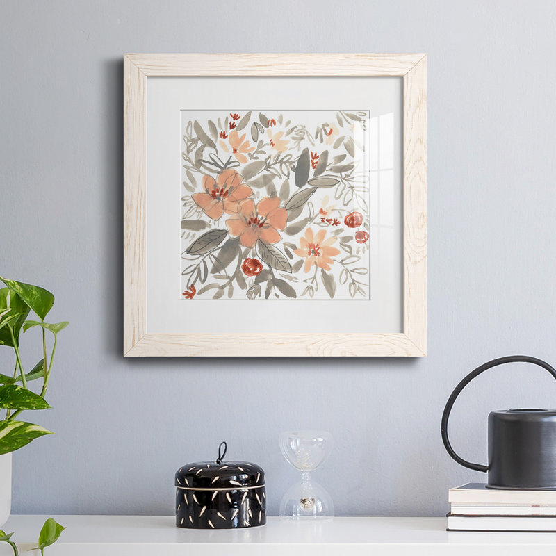 «Peach & Rust Blooms I-Premium», reproduction encadrée prête à être accrochée, H 35,5 po x l 35,5 po x P 1,5 po, Cadre blanc