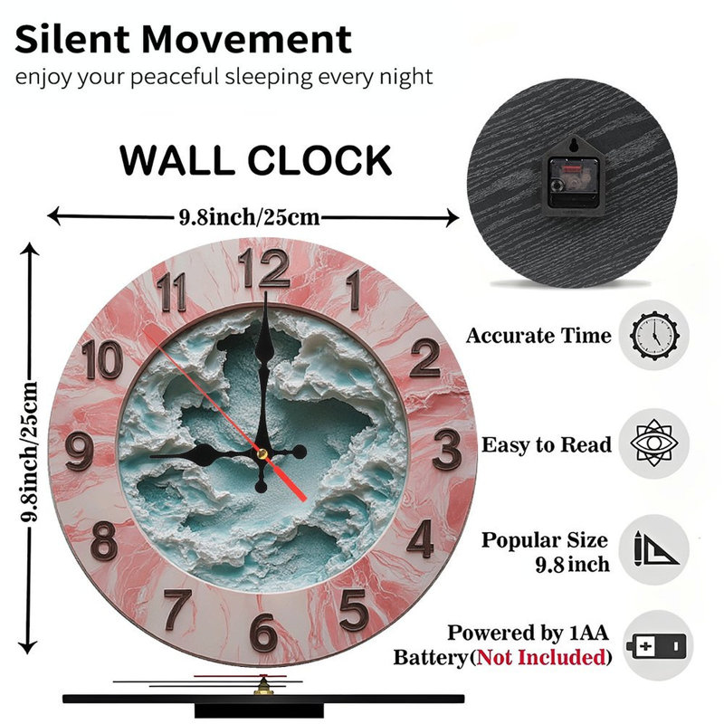 Horloge murale texturée en marbre rose