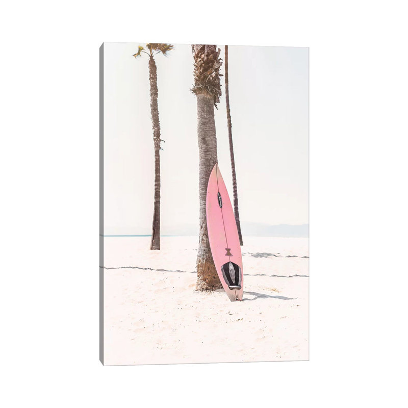 «Pink Surf Board» par Sissi & Seb - reproduction de photo, 26" H x 18" W x1.5" D, Toile tendue, Pas de tapis
