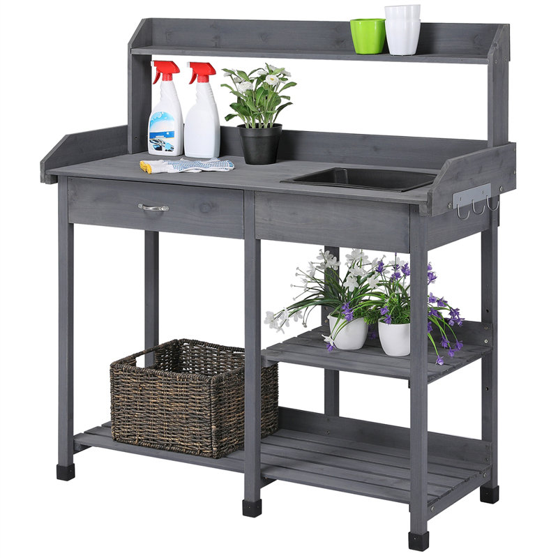Potting Bench Table with Removable Sink, Grey