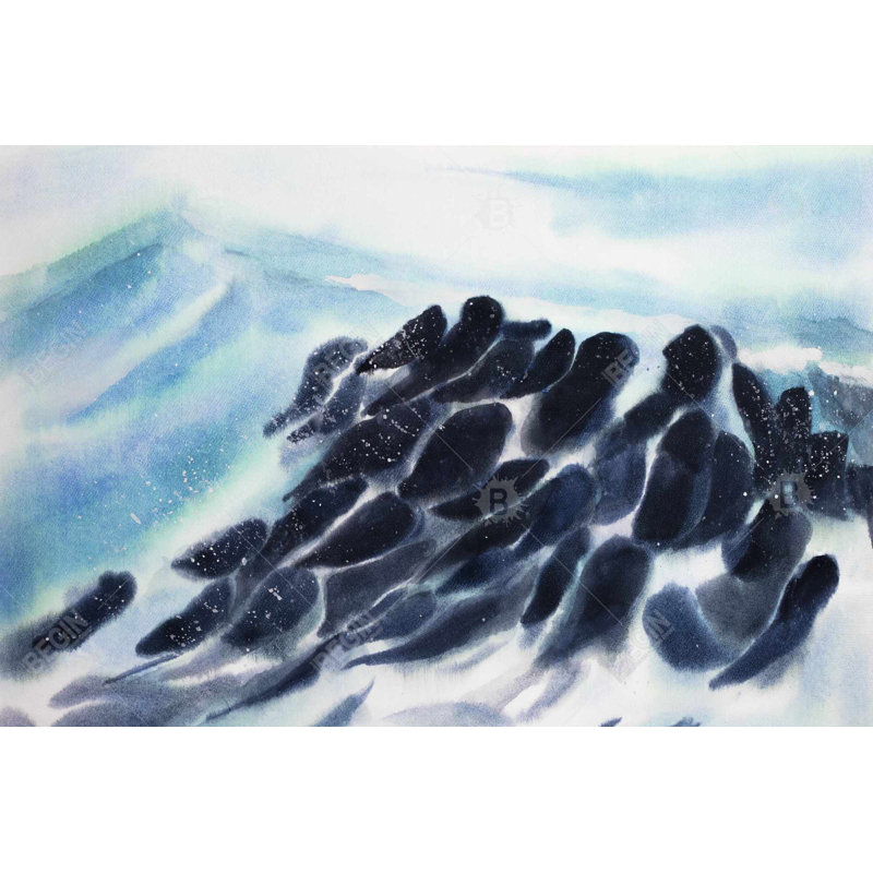 Sea waves with paint splash Bath Mat with Non-Slip Backing - Quick Dry Memory Foam Bathroom Rug - Absorbent - Modern Plush Spa-Style - Machine Washable