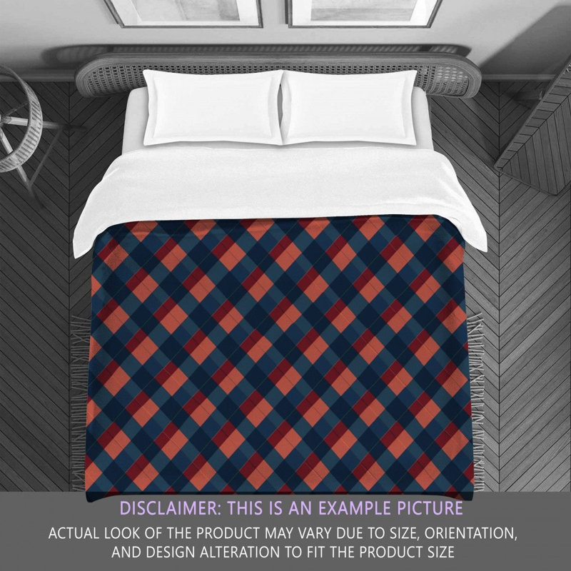Machine Printed Comforter, Queen Comforter, Navy/Red Argyle