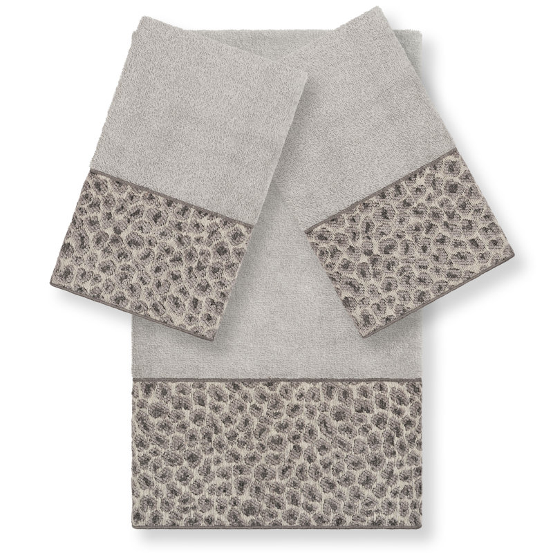 100% Turkish Cotton Spots 3 Piece Embellished Towel Set, Light Gray