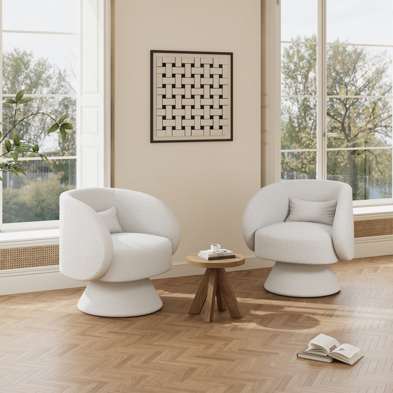 Fauteuil demi-tonneau pivotant rembourré (ensemble de 2), Ourson blanc