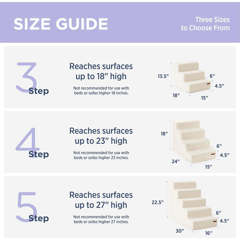 Stairs With 3 Steps, 13.5" H x 15" W x 18" D, Beige