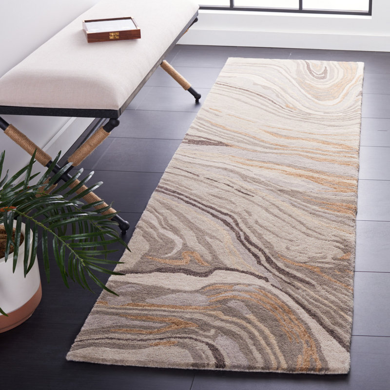 Olympia Soho Hand Tufted Wool/Cotton Abstract Rug in Beige/Gray, Round 6'
