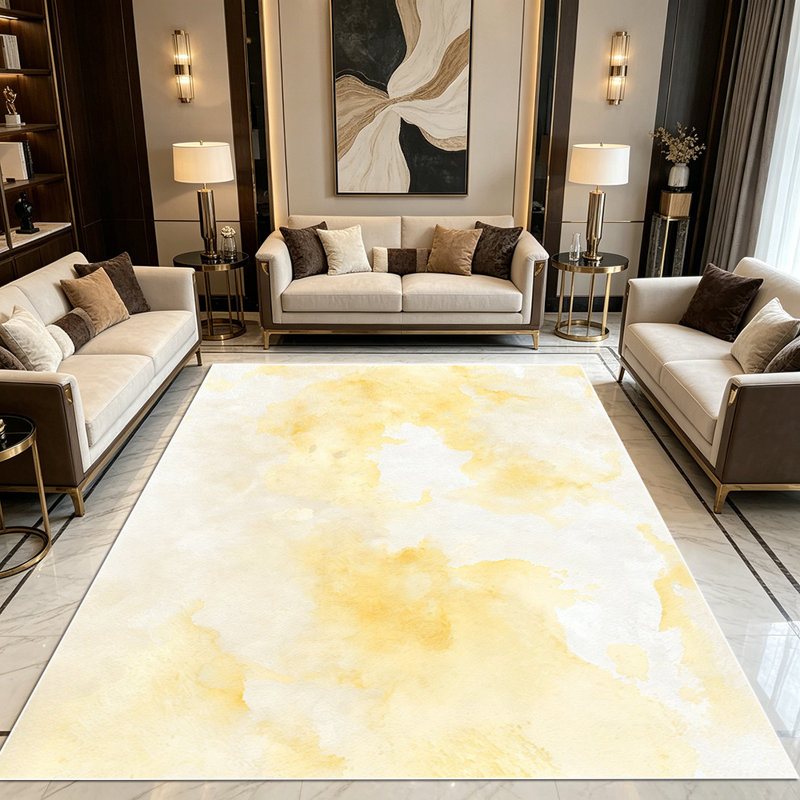 1PC Watercolor Cream Yellow Marbled area rugs for Living Room, Soft and Comfortable, Suitable for all seasons, easy-to-maintain, machine washable Indoor floor mat, Under Table Farmhouse suitable for dining table, bedroom, front entryway, kitchen,