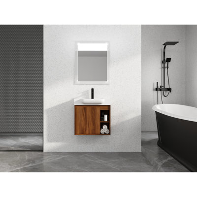Meuble-lavabo mural 24 po avec lavabo en céramique blanche. Conception moderne, fonction de fermeture en douceur. Contreplaqué,. Paire d'armoire et d'évier 24 po, incluse. Regardez, mécanisme. Fabriqué, -.