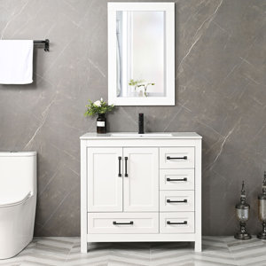 Wimer 36" Single Bathroom Vanity Set with Ceramic Sink Top, Mirror, PU Paint, Water Saving Faucet(incomplete, sink only)