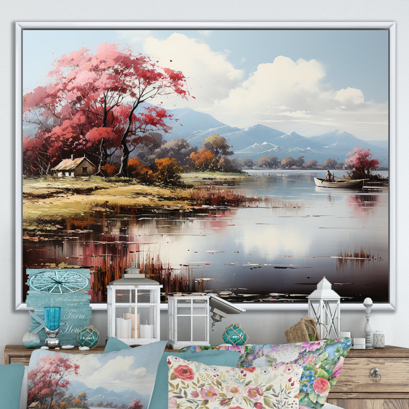 Feuillage d'automne au bord du lac Serenity I, Cadre flottant blanc, H 24 po x l 32 po x P 1 po