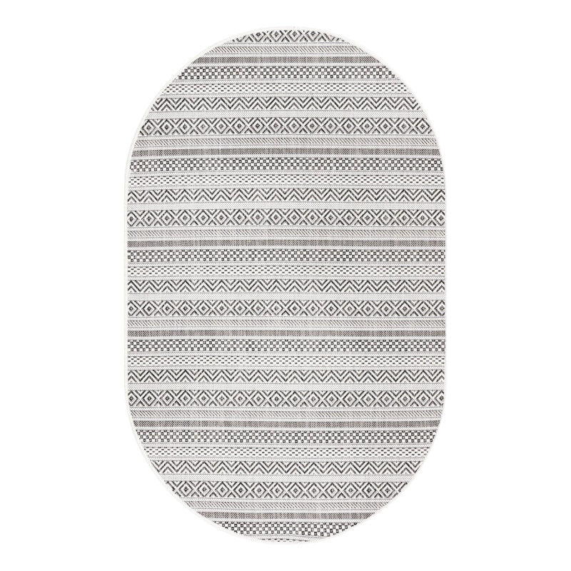 Faith-Rose Striped Indoor / Outdoor Rug, Oval 3'3" x 5'3"