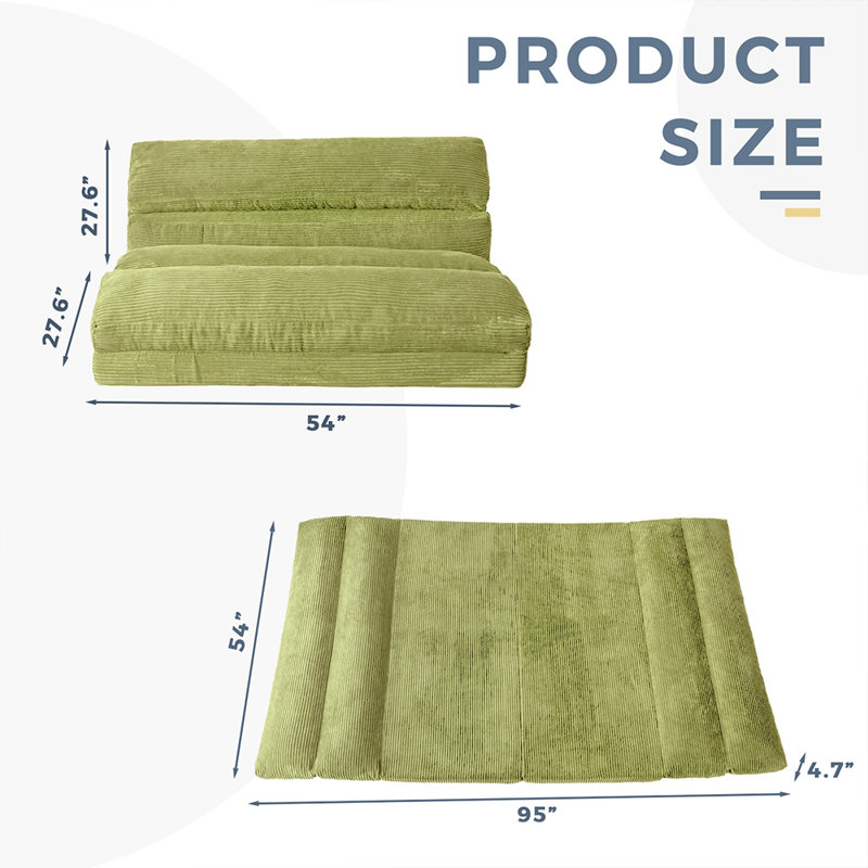Gola Corduroy Bean Bag Sofa, 27.6" H x 54" W x 27.6" D, Green Corduroy