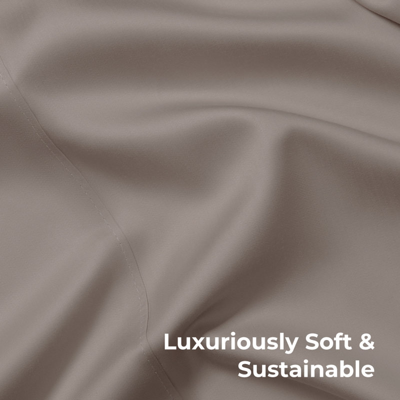 Cariloha Retreat 4-Piece Sateen Sheet Set | Lyocell Material | Breathable, Corner Straps, Extra soft & Cooling, Coastal Gray