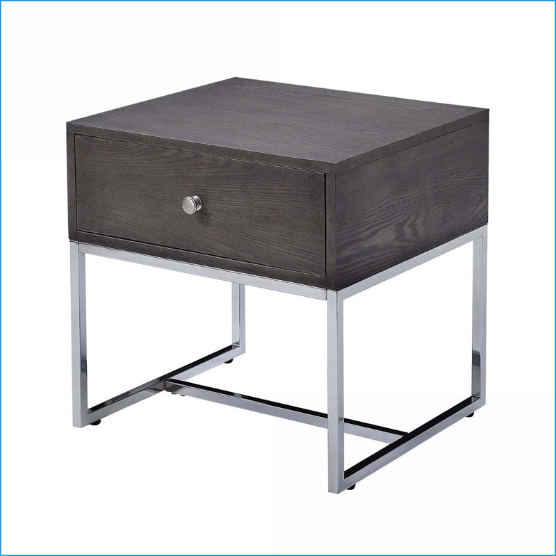 Table basse moderne en chêne gris chrome avec tiroir de rangement et amp; Glissement en douceur