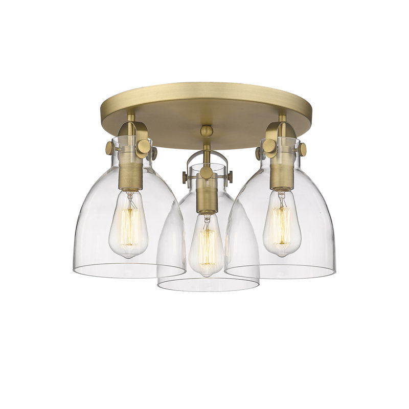 Plafonnier encastré 3 lumières Smeltertown, Laiton brossé, Transparent