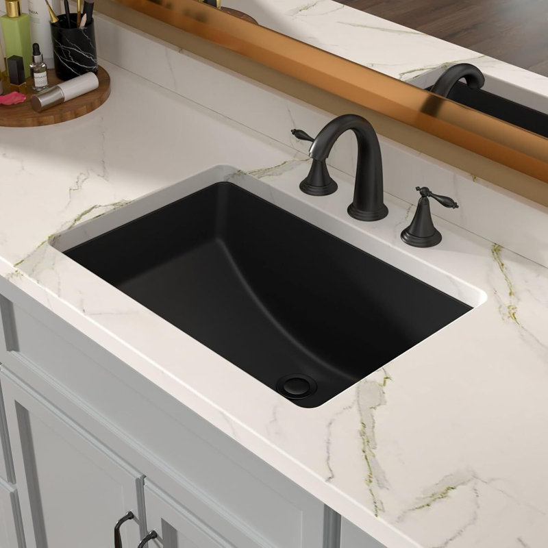 21" X 15" Black Rectangular Ceramic Undermount Bathroom Vanity Sink With Overflow