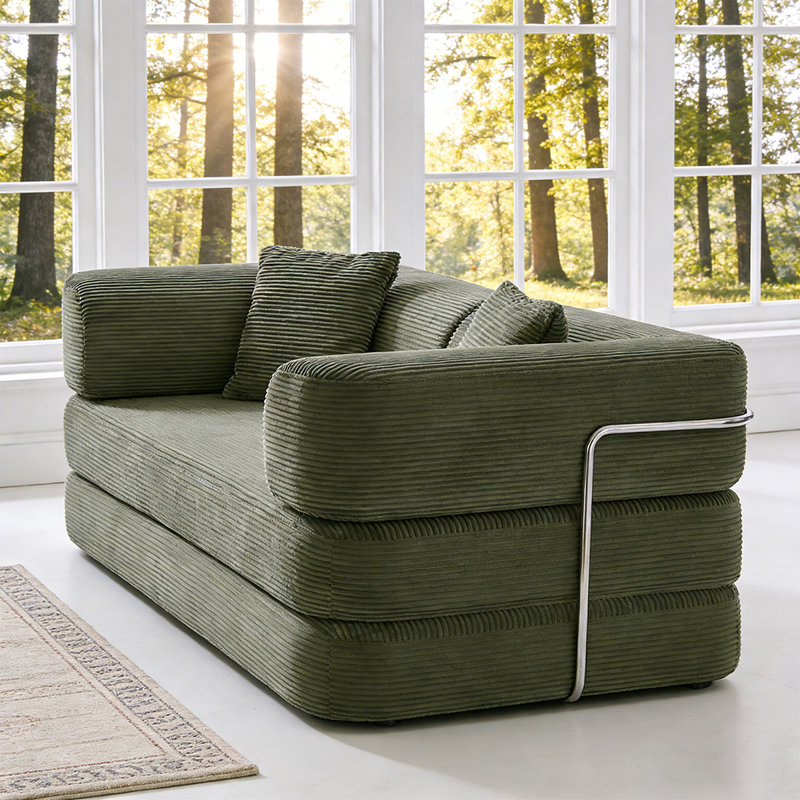 Canapé-lit modulaire convertible 5-en-1 avec accoudoirs en forme de L - Aucun assemblage requis, structure robuste, canapé 3 places multifonctionnel pour le salon et la chambre à coucher, vert