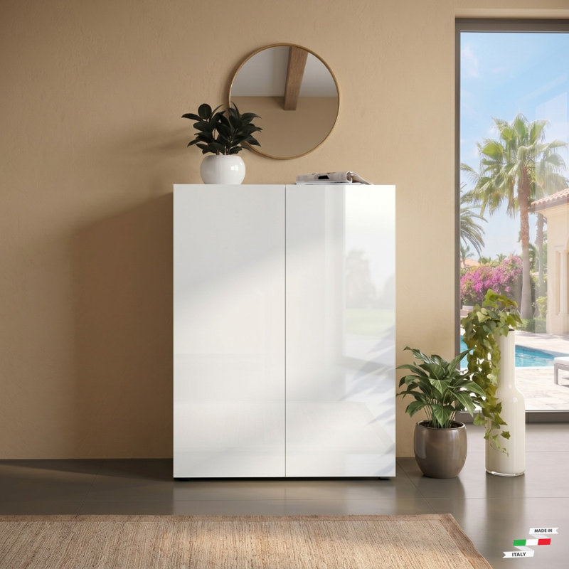 Armoire de rangement blanche moderne ultrabrillante 2 portes Modena