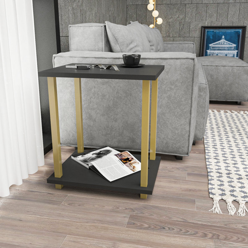 Monowi Square Side End Table, Anthracite, Gold