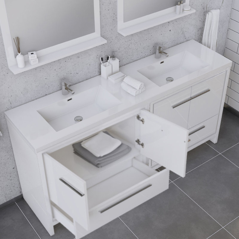 Feike 72'' Double Bathroom Vanity with Solid Surface Top, White
