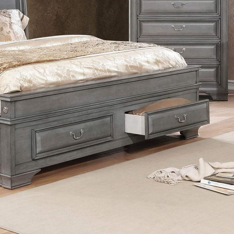 Ktina Solid Wood Platform Bed, Gray, Queen